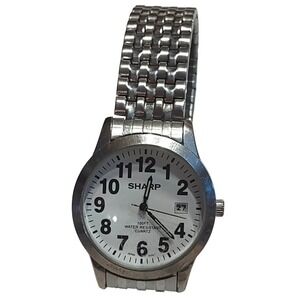 Vintage Sharp Mens Watch SHP5203 Silver Tone Water Resistant 100ft New Battery